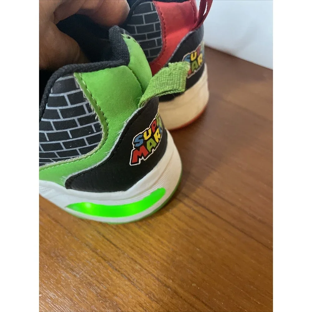 Ground Up Super Mario and Lugi Sneakers Black Green Red Black, Light Up Boys 2